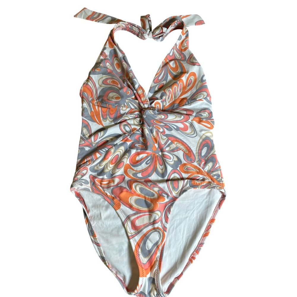 Helen Jon Swimsuit‎ Size Medium One Piece Halter Style Melon Gray